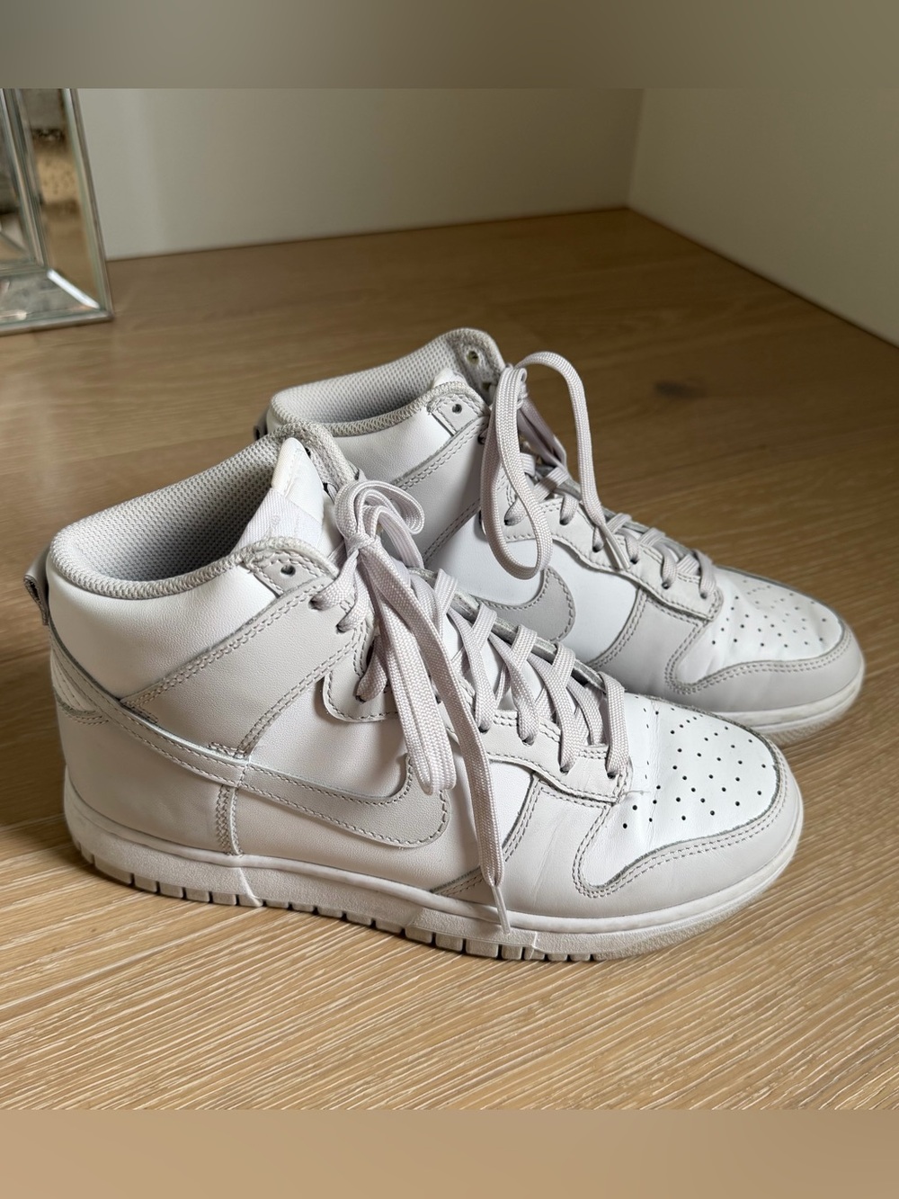 Nike Light Gray and White Dunk High Sneakers